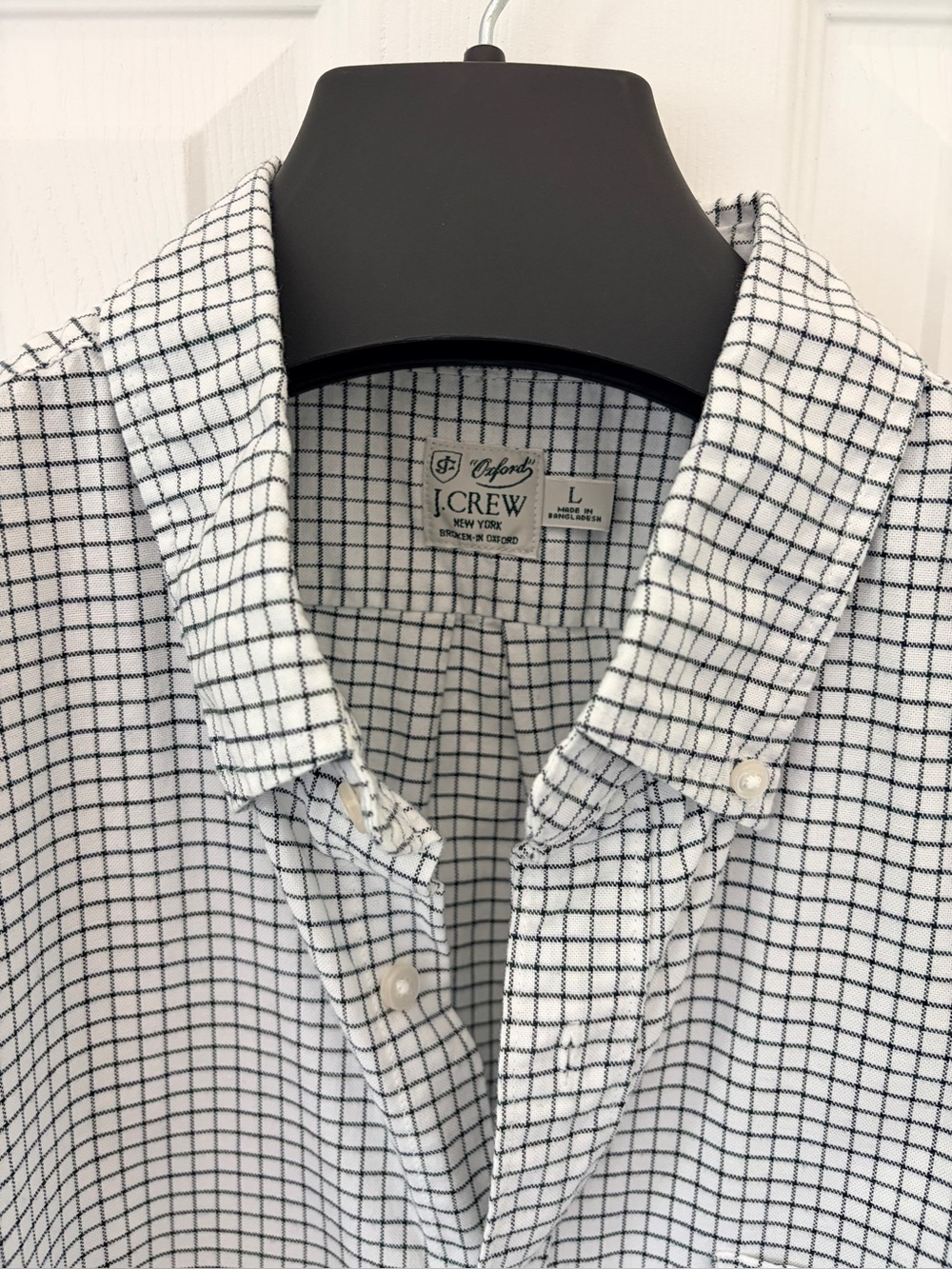J Crew Classic Fit Navy Tattersall Oxford Shirt - Large